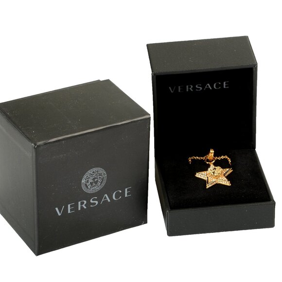 Versace Unisex Gold Color Metal Chain Medusa Head Sparkle Necklace Pendant - Picture 6 of 7